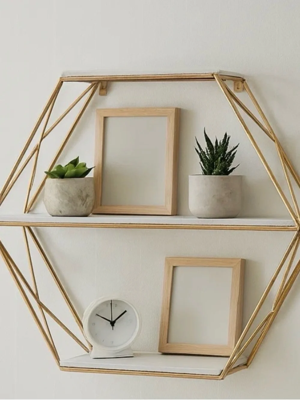 Hexagon Wood Metal Shelf 3-Tier Wall Hanging or Standing 21